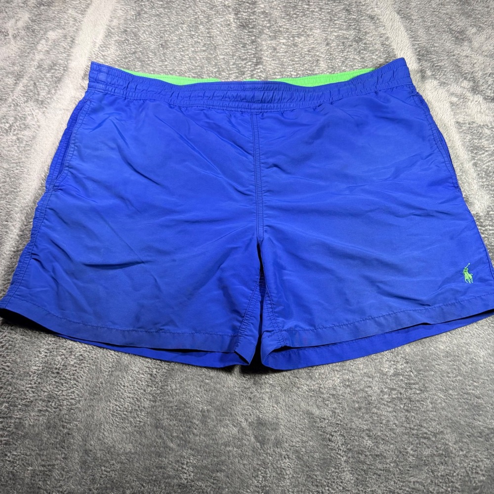 Polo Ralph Lauren Mens Royal Blue Lime Green Pony Swim Trunks Large L Mesh Lined